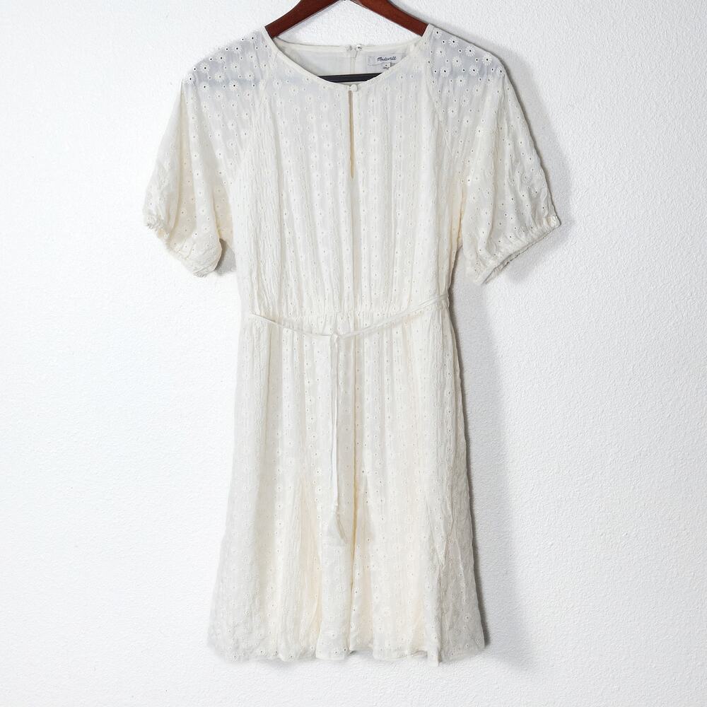 Madewell Embroidered Short Sleeve Dress Ivory Size 8 Cottagecore Romantic - Picture 2 of 12
